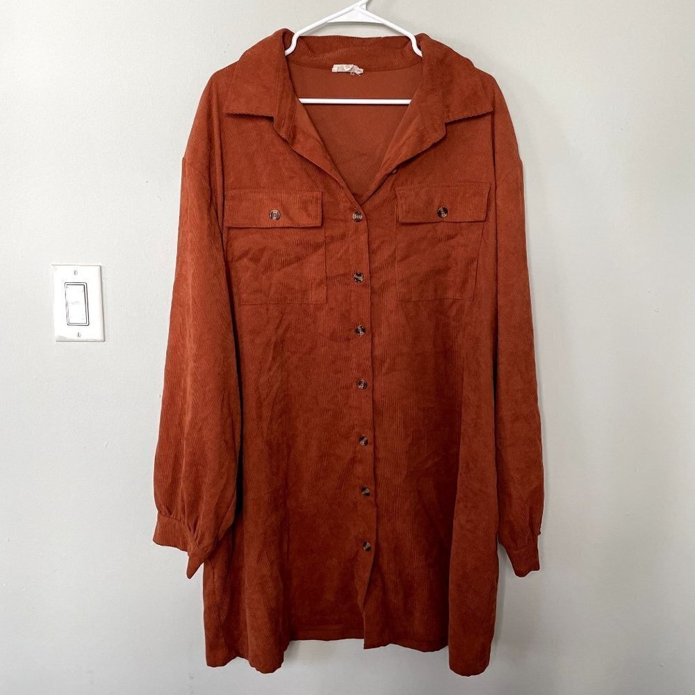 Entro burnt orange long button down top pockets corduroy 70s vintage size 2X